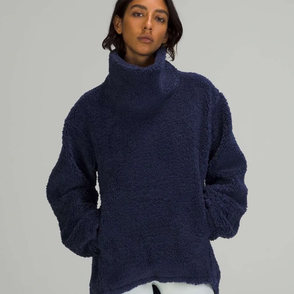 Lululemon Warmth Restore Long Pullover Fleece Sherpa Navy Pockets Mock - Picture 2 of 10